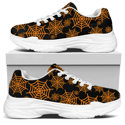 Black And Orange Spider Web Print White Chunky Shoes