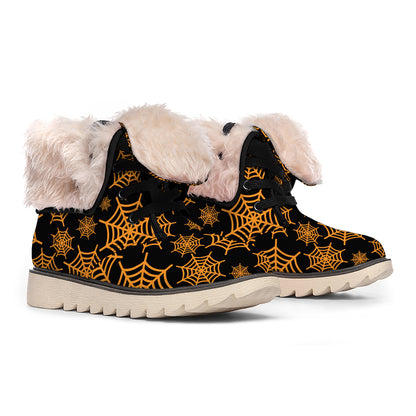 Black And Orange Spider Web Print Winter Boots