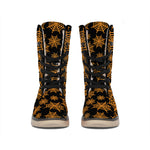 Black And Orange Spider Web Print Winter Boots
