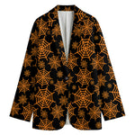 Black And Orange Spider Web Print Women's Blazer