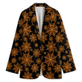 Black And Orange Spider Web Print Women's Cotton Blazer