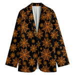 Black And Orange Spider Web Print Women's Cotton Blazer