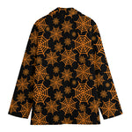 Black And Orange Spider Web Print Women's Cotton Blazer