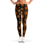 Black And Orange Spider Web Print Women's Leggings