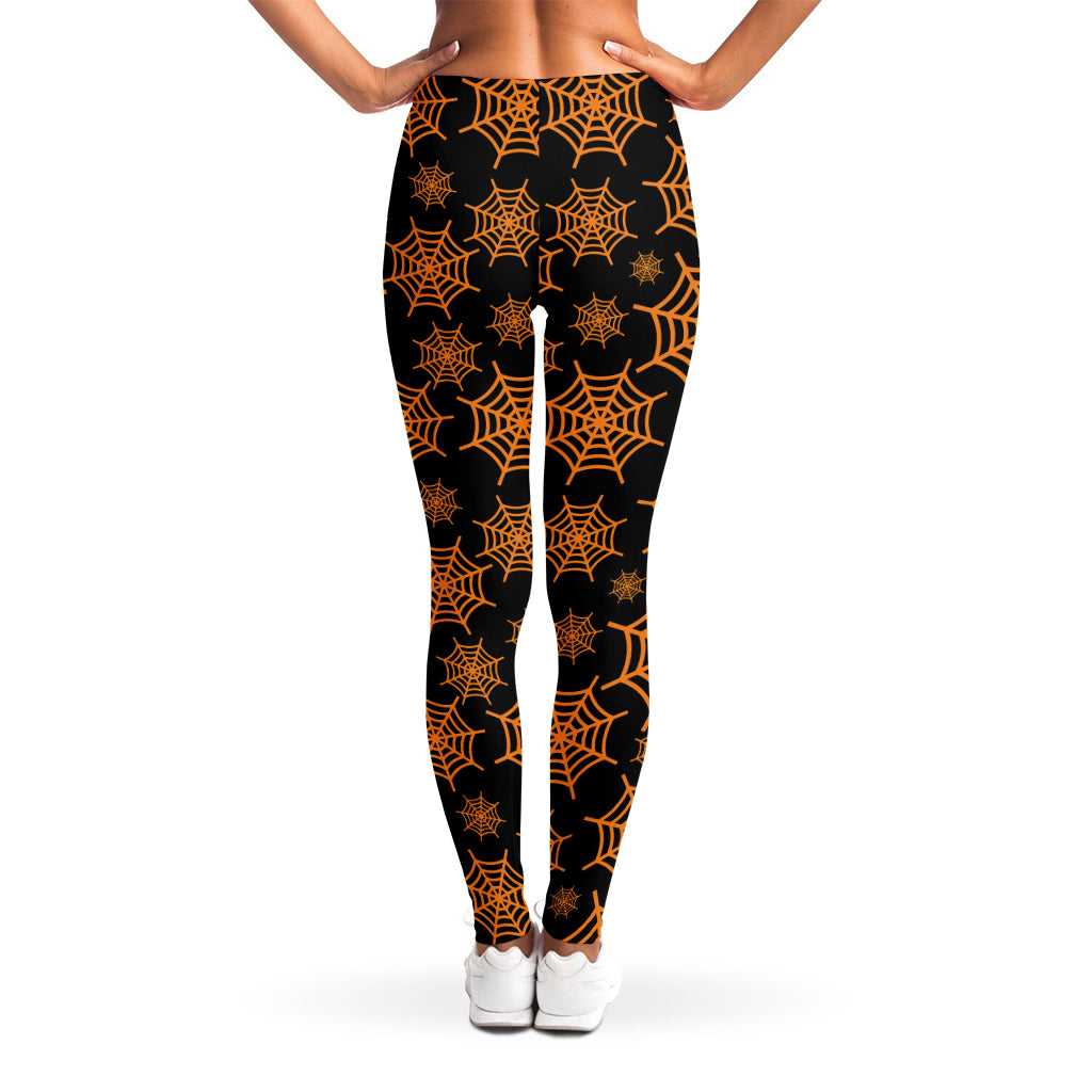 Black And Orange Spider Web Print Women's Leggings