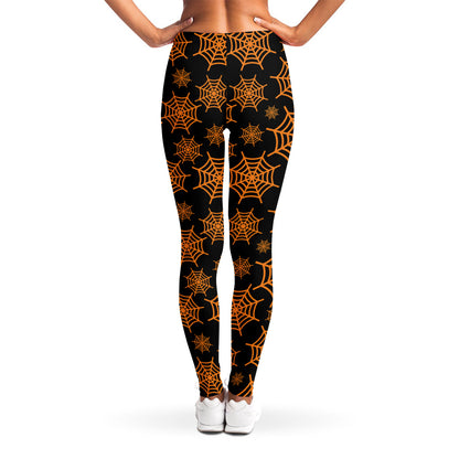 Black And Orange Spider Web Print Women's Leggings