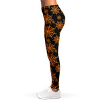 Black And Orange Spider Web Print Women's Leggings