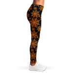 Black And Orange Spider Web Print Women's Leggings