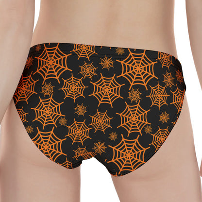 Black And Orange Spider Web Print Women's Panties
