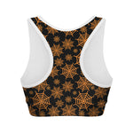 Black And Orange Spider Web Print Women's Sports Bra