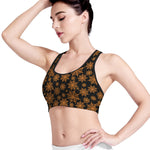 Black And Orange Spider Web Print Women's Sports Bra