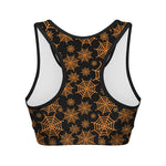 Black And Orange Spider Web Print Women's Sports Bra