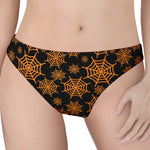 Black And Orange Spider Web Print Women's Thong