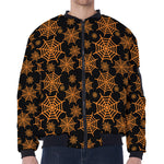 Black And Orange Spider Web Print Zip Sleeve Bomber Jacket