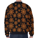 Black And Orange Spider Web Print Zip Sleeve Bomber Jacket