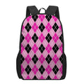 Black And Pink Argyle Pattern Print 17 Inch Backpack