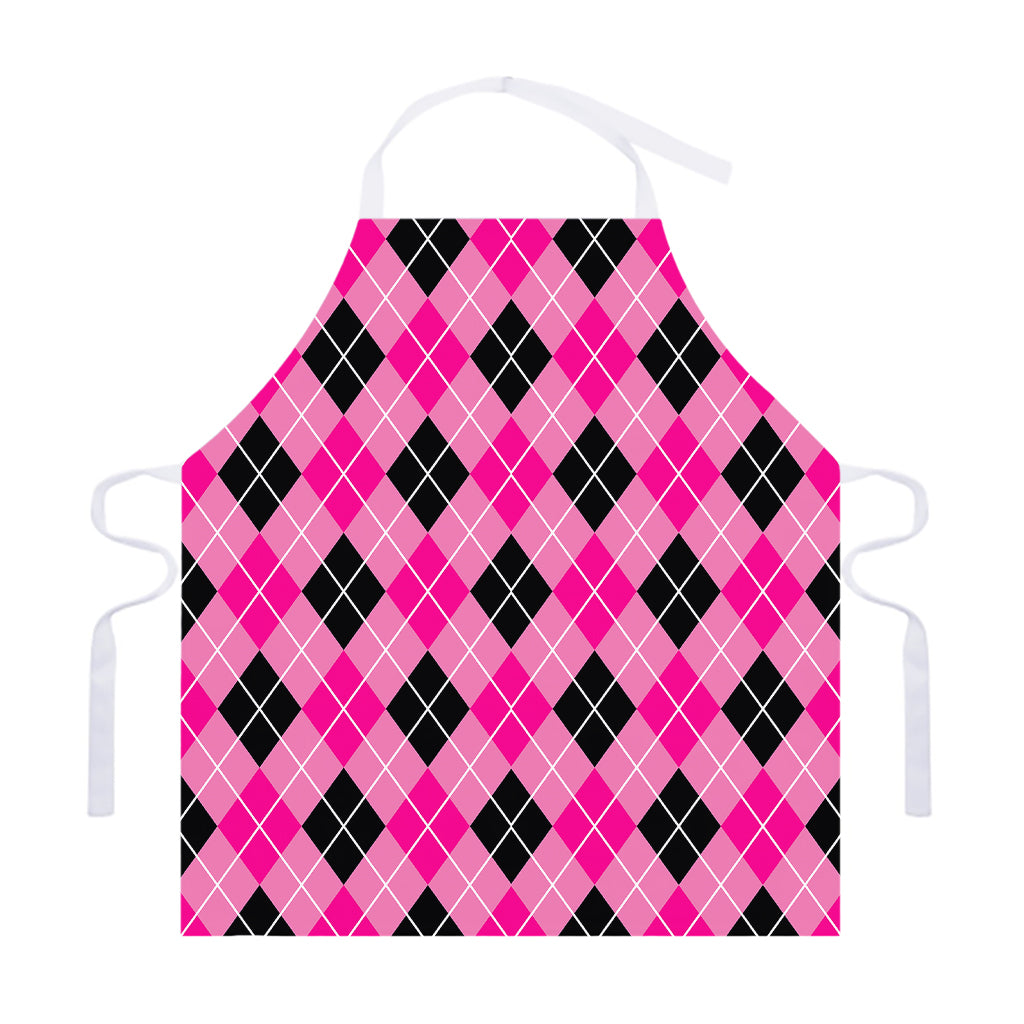 Black And Pink Argyle Pattern Print Adjustable Apron