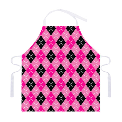 Black And Pink Argyle Pattern Print Adjustable Apron