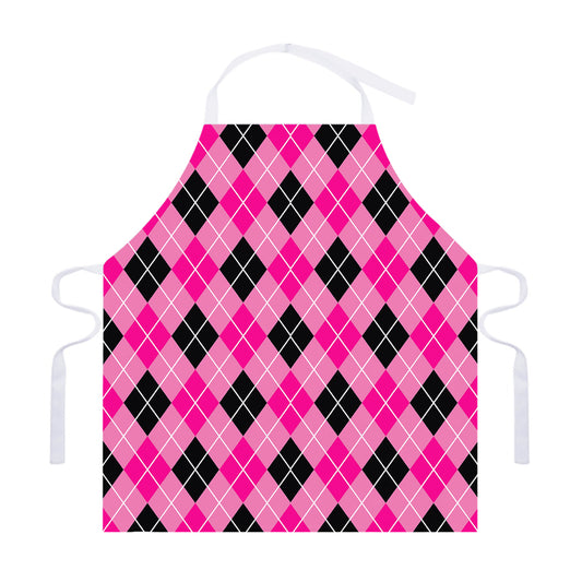 Black And Pink Argyle Pattern Print Adjustable Apron