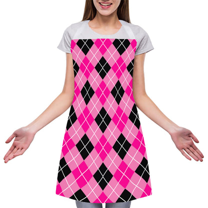 Black And Pink Argyle Pattern Print Adjustable Apron