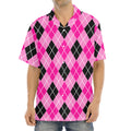 Black And Pink Argyle Pattern Print Aloha Shirt