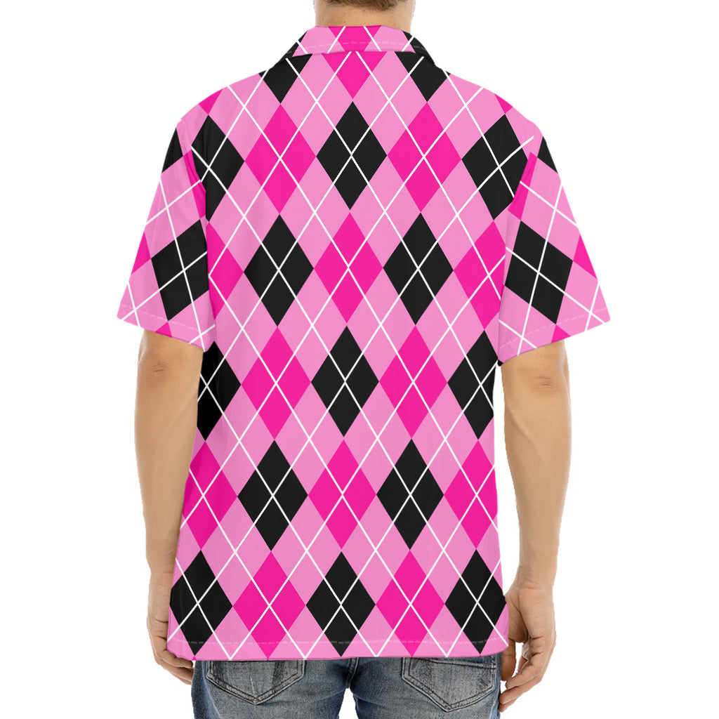 Black And Pink Argyle Pattern Print Aloha Shirt