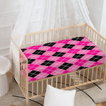 Black And Pink Argyle Pattern Print Baby Crib Sheet