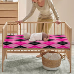 Black And Pink Argyle Pattern Print Baby Crib Sheet