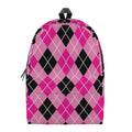 Black And Pink Argyle Pattern Print School Backpack