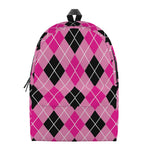 Black And Pink Argyle Pattern Print Backpack