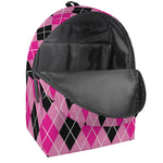 Black And Pink Argyle Pattern Print Backpack