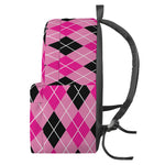 Black And Pink Argyle Pattern Print Backpack