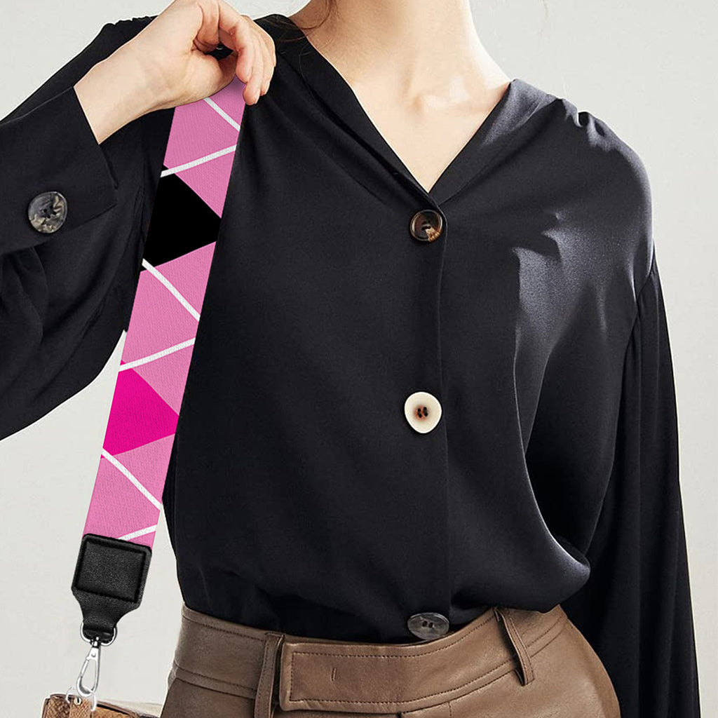 Black And Pink Argyle Pattern Print Bag Strap