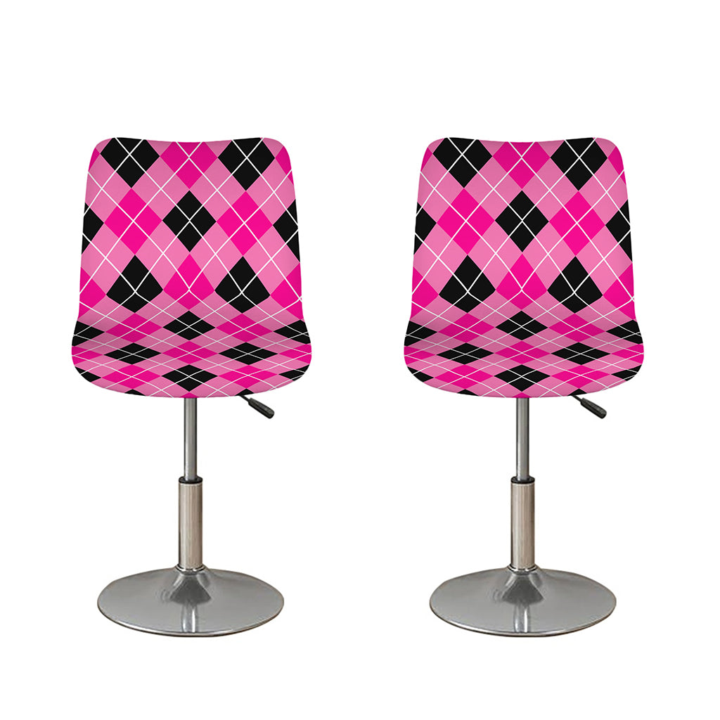 Black And Pink Argyle Pattern Print Bar Stool Covers