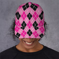 Black And Pink Argyle Pattern Print Baseball Cap