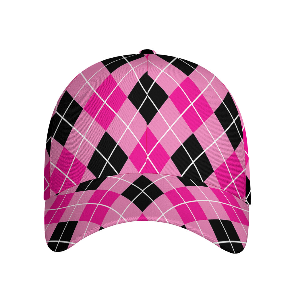 Black And Pink Argyle Pattern Print Baseball Cap
