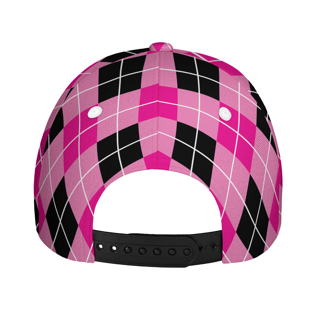 Black And Pink Argyle Pattern Print Baseball Cap