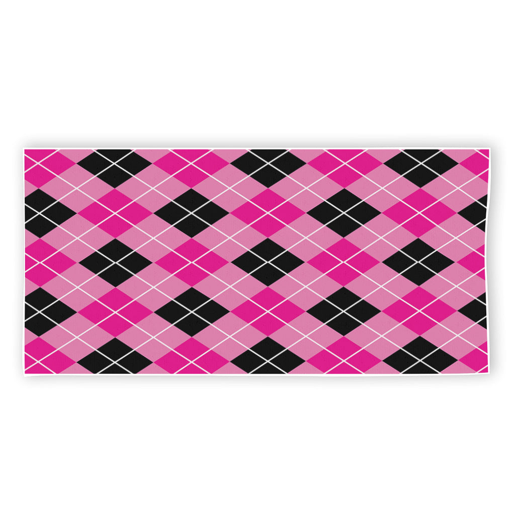 Black And Pink Argyle Pattern Print Beach Towel