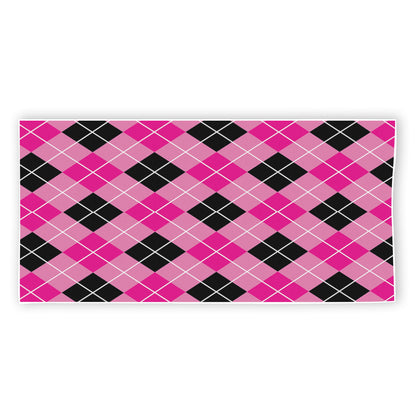 Black And Pink Argyle Pattern Print Beach Towel