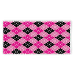 Black And Pink Argyle Pattern Print Beach Towel