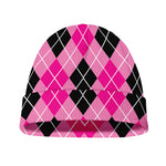 Black And Pink Argyle Pattern Print Beanie