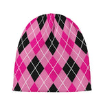 Black And Pink Argyle Pattern Print Beanie