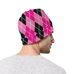 Black And Pink Argyle Pattern Print Beanie