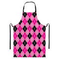 Black And Pink Argyle Pattern Print Bib Apron With Pocket