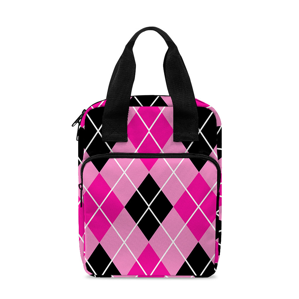 Black And Pink Argyle Pattern Print Bible Tote Bag