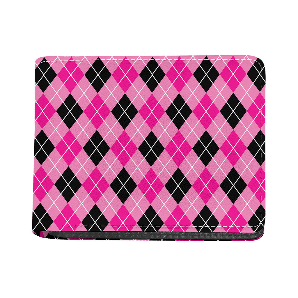 Black And Pink Argyle Pattern Print Bifold Wallet