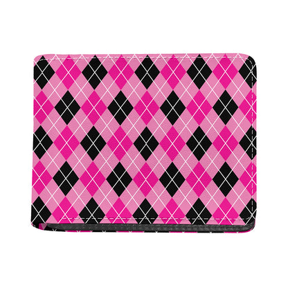 Black And Pink Argyle Pattern Print Bifold Wallet