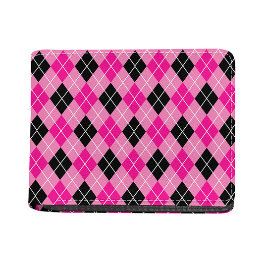 Black And Pink Argyle Pattern Print Bifold Wallet