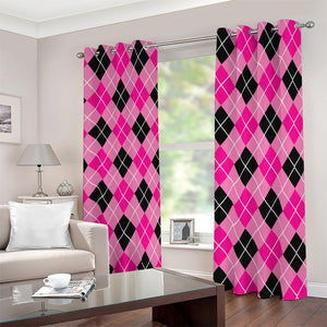 Black And Pink Argyle Pattern Print Blackout Grommet Curtains