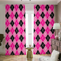 Black And Pink Argyle Pattern Print Dimout Pencil Pleat Curtains
